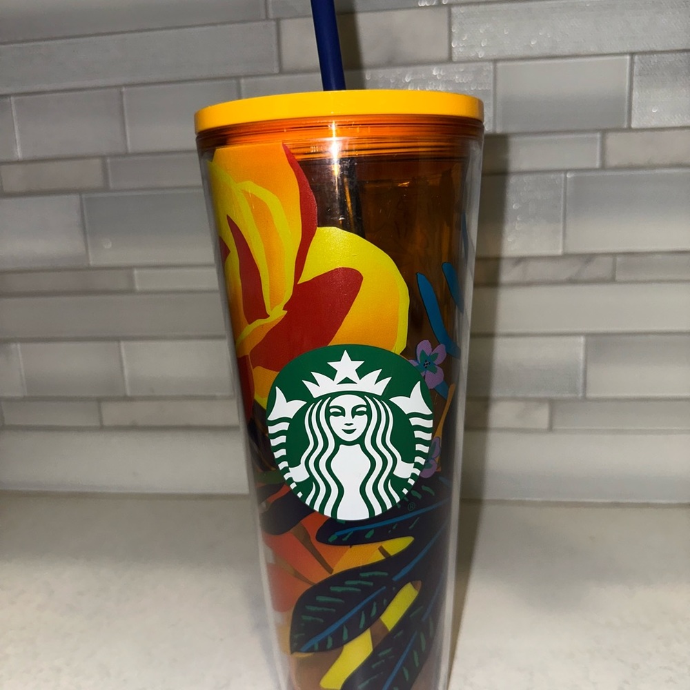 Starbucks Tumbler 24oz Spring 2022 Tropical Floral Orange Multi